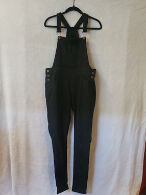 Classic Black Women's Denim Overalls with Adjustable Straps